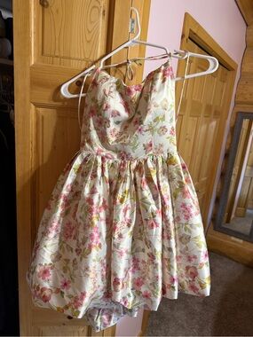 Satin Floral Party Dress - Pink & Cream